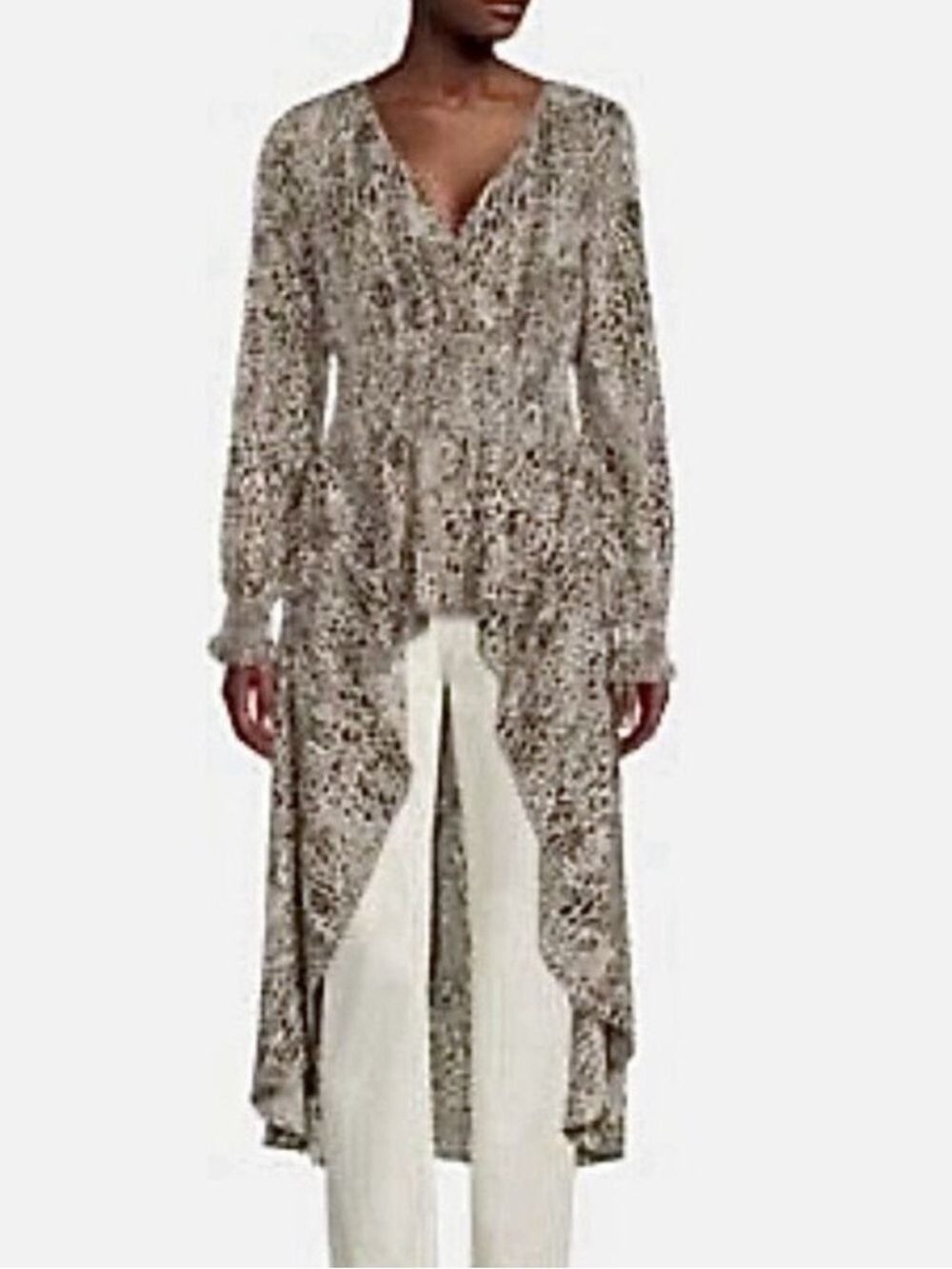 NWT Patrizia Luca Milano High Low Tunic Blouse Medium Long Sleeve leopard Print